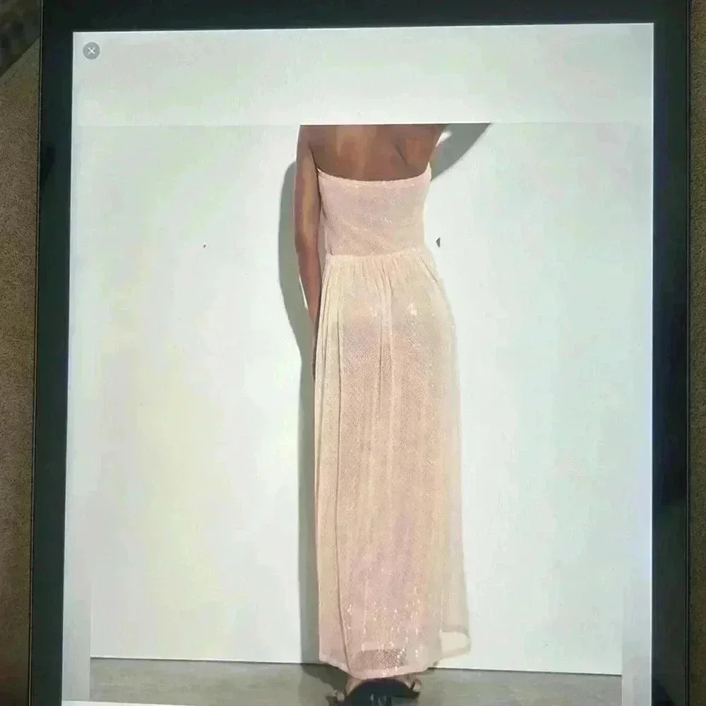 Zara Strapless Cream Dress - Picture 5 of 9